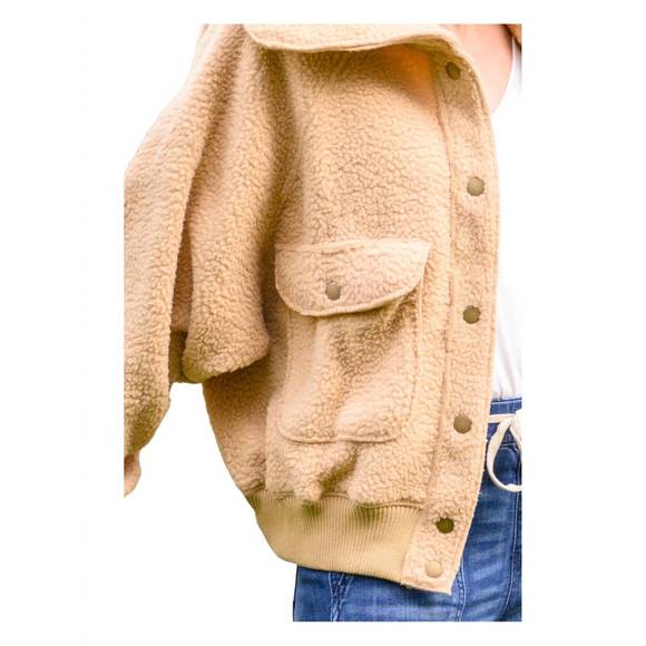 NEW JODIFL don't stress oversized collar sherpa jacket in taupe - Picture 4 of 4